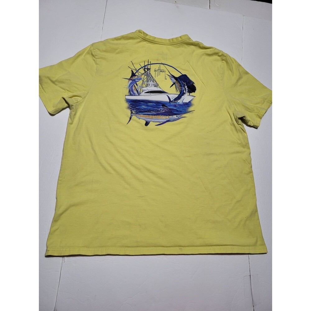 (#L8) Guy Harvey Yellow T-Shirt Fishing Marlin big graphic Men's SZ XXXL